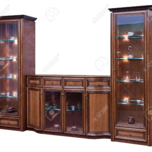 Un pose écran de 4 placards , avec 2 étagères  en bois vitre de 5 étages