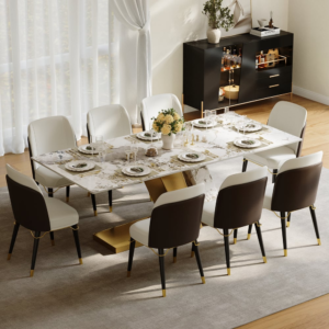 Salle à manger avec (08) chaises au design moderne et une table en vitre trempé