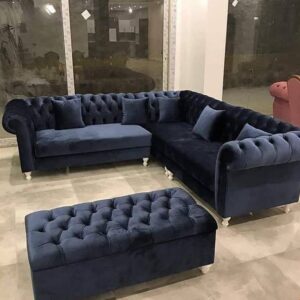 Canapé d'angles de (04) places et un pouf  de couleur bleu nuit