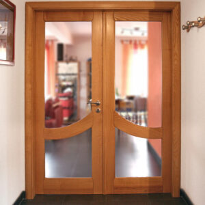 Porte à 2 volets, en bois et en vitre miroir