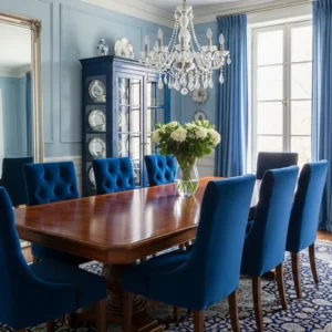Salle à manger de (08) chaises de couleur bleue et une table